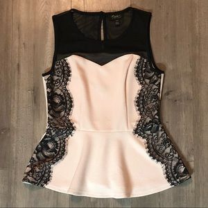 NWOT Thalia Sodi Lace Trim Peplum Top